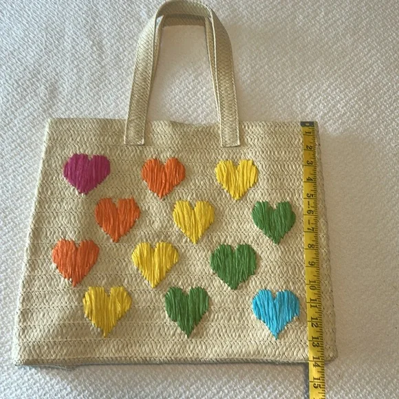 NWOT Mark & Graham Colorful Hearts Straw Beach Tote Book Baby School Travel… - Picture 2 of 9